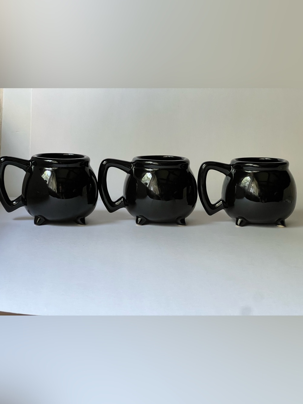 Killstar Glossy Black Cauldron Mugs with Handle . Set of Three